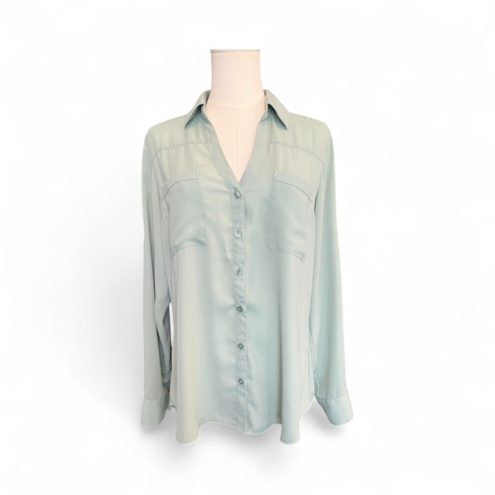 🆕 💚✨ NWOT EXPRESS Portofino Slim Fit Seafoam Green Button Up Blouse | Sz M